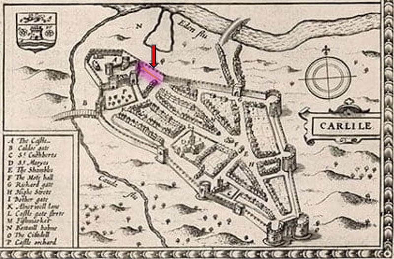 Speeds map of Carlisle modified to highlight approximate remaining section of North City Walls